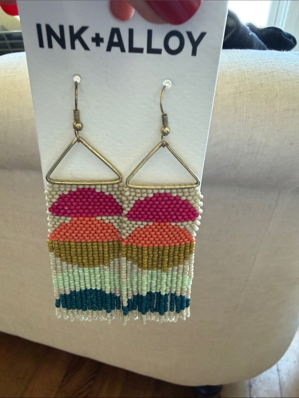 Ink+Alloy Pink & Orange Beaded Fringe Earrings
